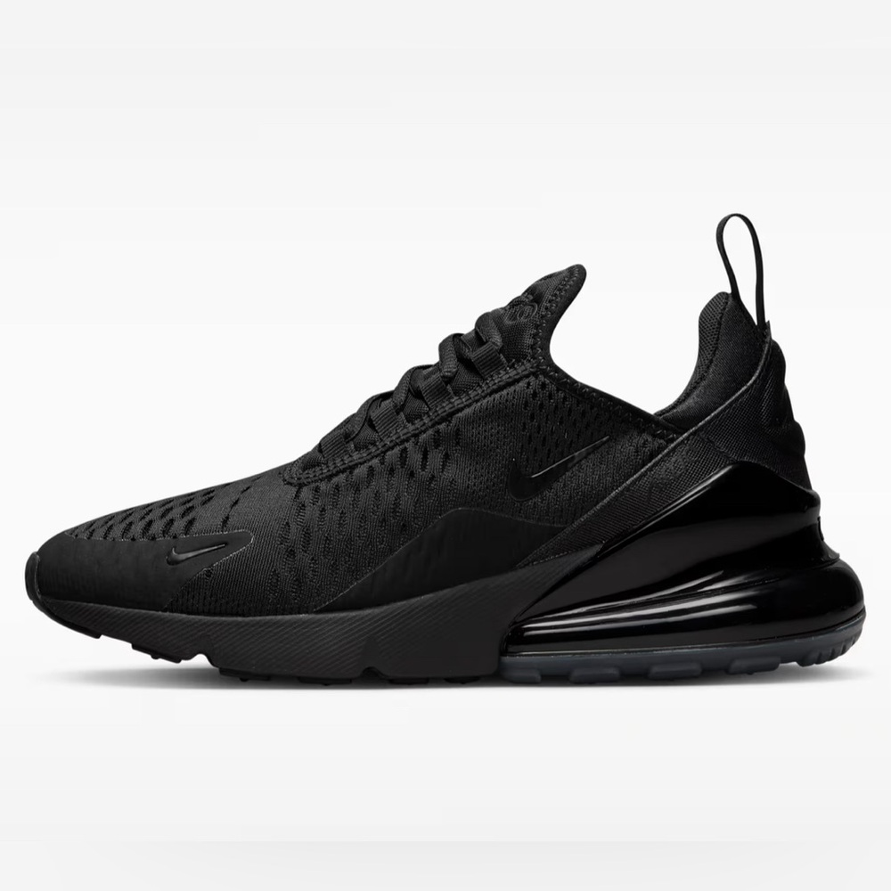 Nike Air Max 270 lifestyle sneakers in a black colorway.